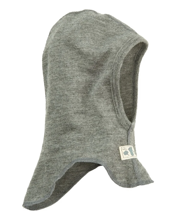 Lilano Baby und Kinder Helmmütze Schlupfmütze Wolle Seide melange-grau Gr.74/80 - Kopfumfang 46 cm