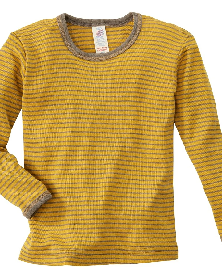 Engel Natur Kinder Langarmshirt Unterhemd Wolle Seide safran-geringelt Gr.92