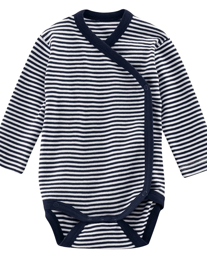 Living Crafts Baby Wickelbody Langarm Bio-Baumwolle marine-weiß gestreift Gr. 50/56