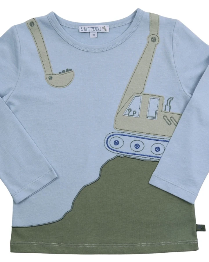Kinder Langarmshirt mit Baggerapplikation Bio-Baumwolle light blue Gr. 86/92