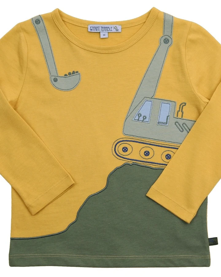 Kinder Langarmshirt mit Baggerapplikation Bio-Baumwolle mustard Gr. 86/92