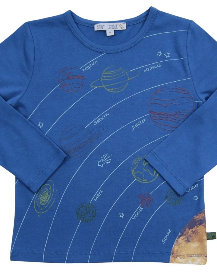 Kinder Langarmshirt mit Planetendruck Bio-Baumwolle ultramarine Gr. 86/92
