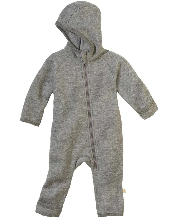 Disana Baby Walk-Overall mit Zipper Bio-Merinowolle hellgrau Gr.62/68