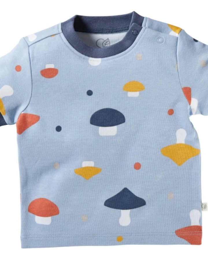 Baby T-Shirt Bio-Baumwolle Pilzparty blau Gr.50/56