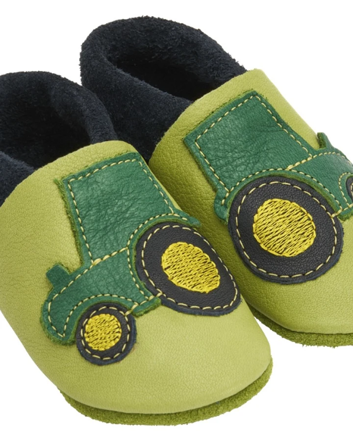 Kinder Lederpuschen Krabbelschuhe Bio-Leder "Traktor" Gr.24/25