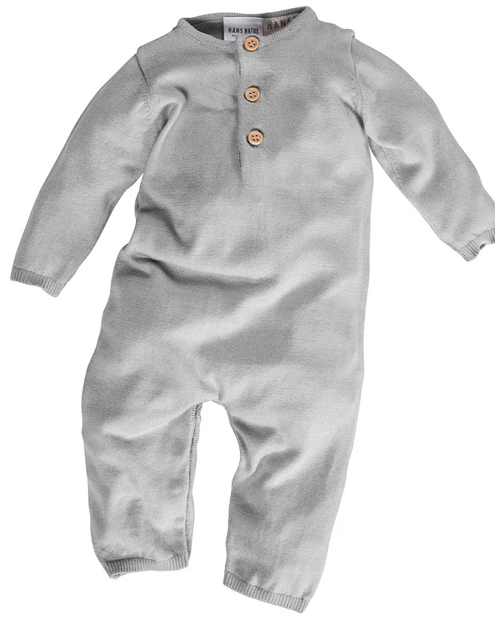 Baby Overall Bio-Baumwolle Strick hellgrau melange Gr.50/56