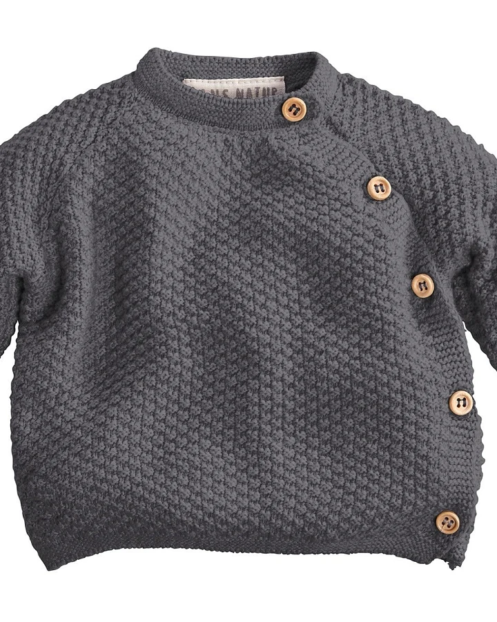 Baby Jacke Schlüttli Bio-Baumwolle Strick dunkelgrau melange Gr.50/56