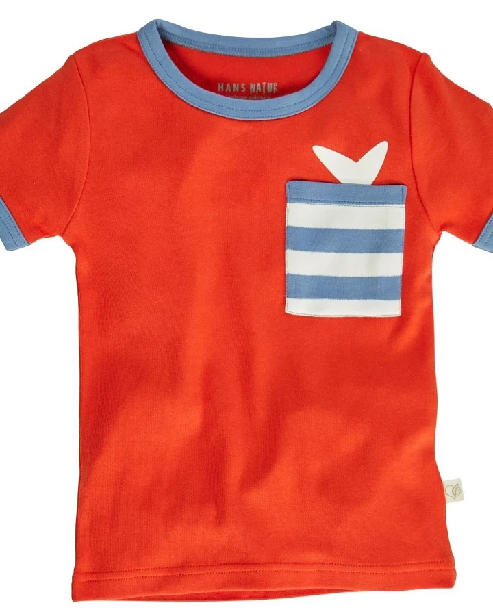 Kinder T-Shirt Bio-Baumwolle rot mit Tasche Gr.86/92