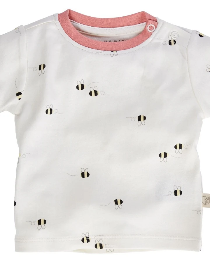 Baby T-Shirt Bio-Baumwolle Biene off white-rosa Gr.50/56