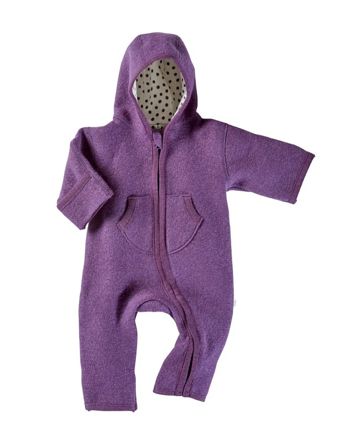Baby Overall mit Kapuze Bio-Schurwolle Walk lila Gr.62/68