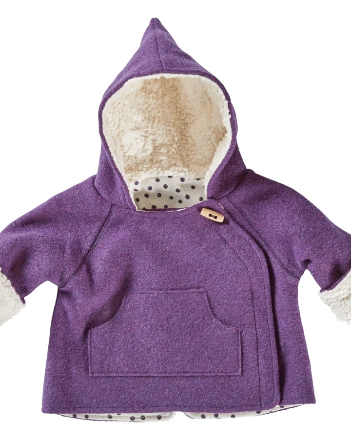Baby und Kinder Jacke Bio Schurwolle Walk mit Teddyfutter lila Gr.74/80