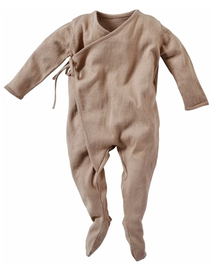 Baby Wickel Strampler Baumwolle Feinstrick beige Gr.50/56