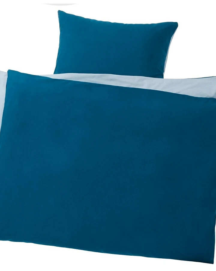 Biber Bettwäsche zum Wenden Bio-Baumwolle blau Bettbezug 135 x 200 cm, Kissen 80 x 80 cm