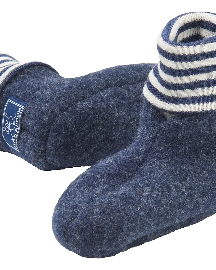 Pickapooh Babyschuhe Krabbelschuhe Bio-Schurwoll-Fleece marine Gr.1 (0-3 Monate)