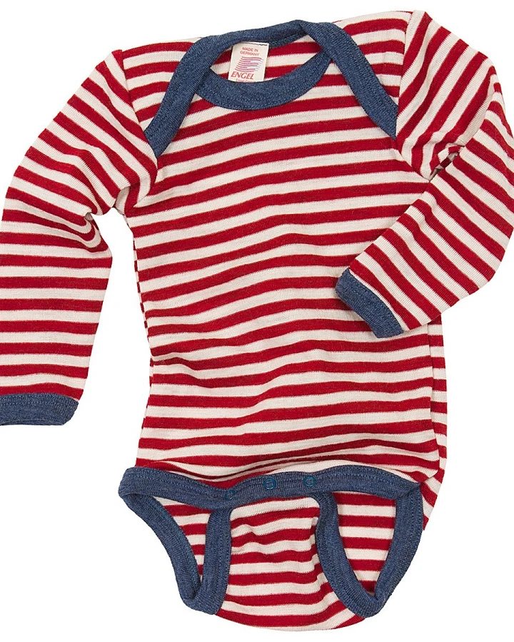 Engel Natur Baby Body mit Schlupfausschnitt Langarm Bio-Merinowolle rot-geringelt Gr.50/56