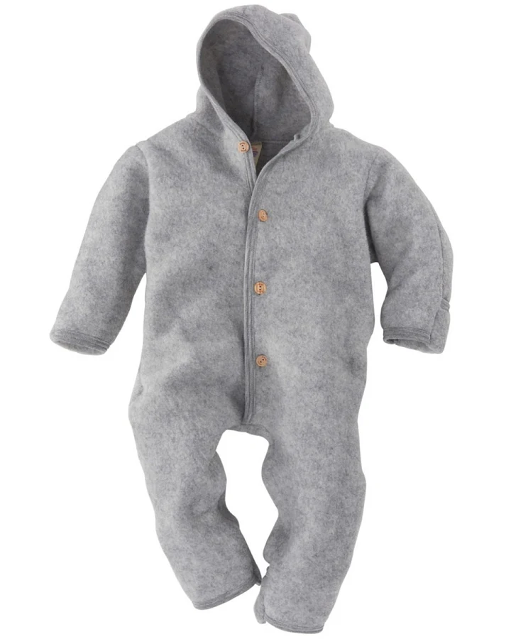 Engel Natur Baby Kapuzenoverall Bio-Merinowolle Fleece melange-hellgrau Gr. 62/68