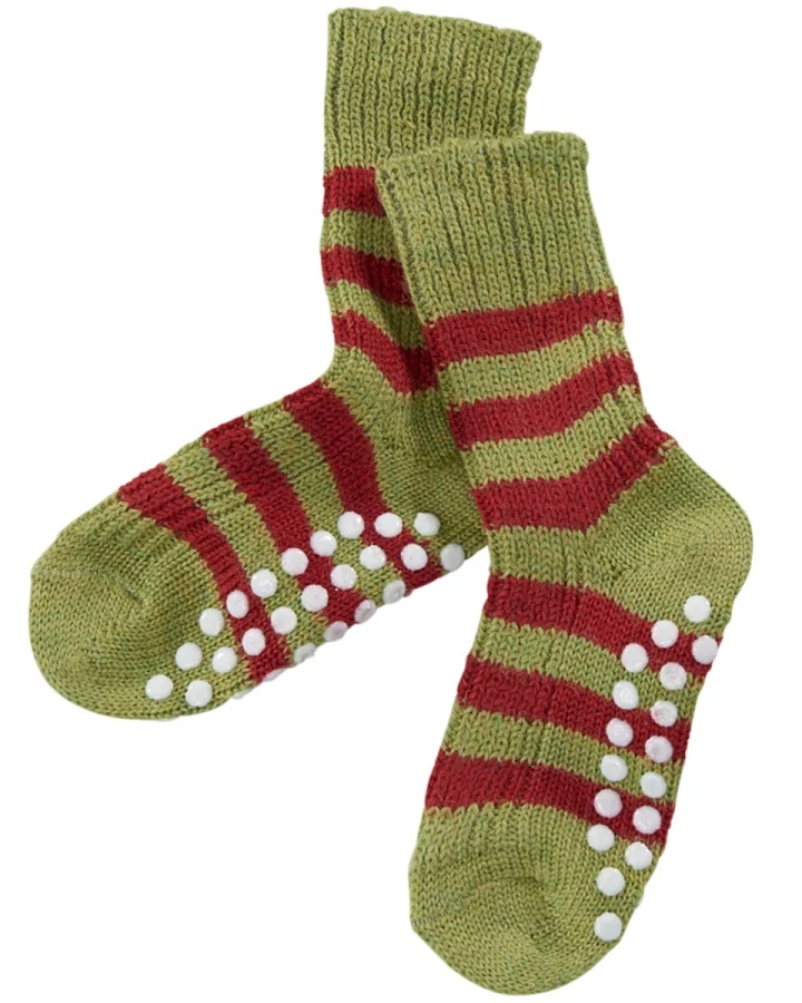 Kinder Stoppersocken Bio-Schurwolle maigrün-geringelt Gr.18-20