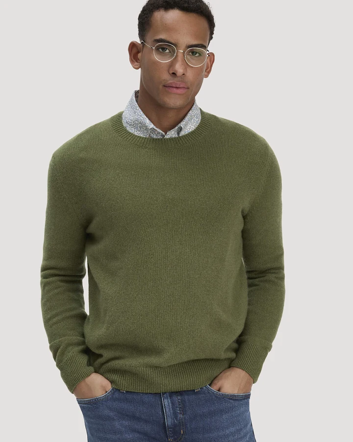 hessnatur Herren Strick Pullover Regular aus Bio-Merinowolle mit Bio-Baumwolle - grün - Größe L