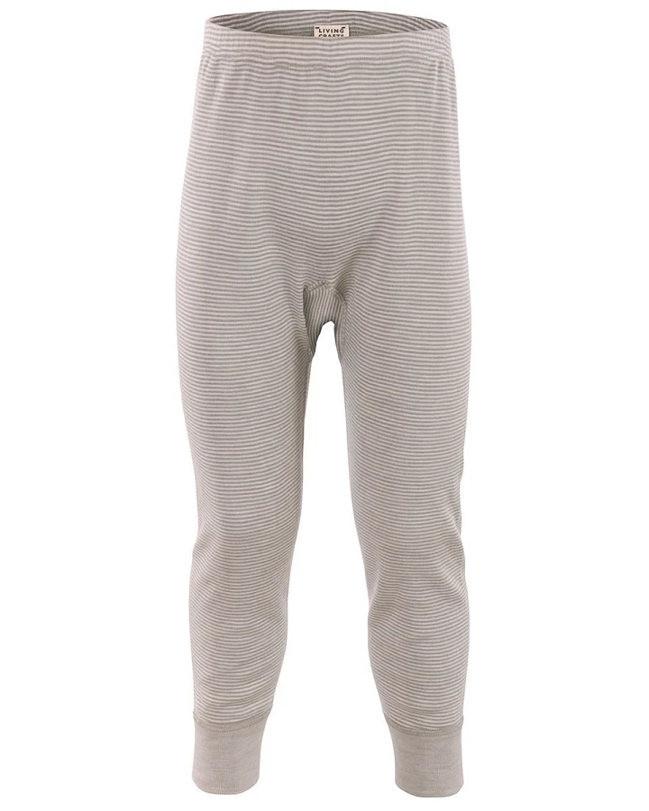 Living Crafts Kinder Unterhose langes Bein Wolle Seide grau-natur-geringelt Gr.104