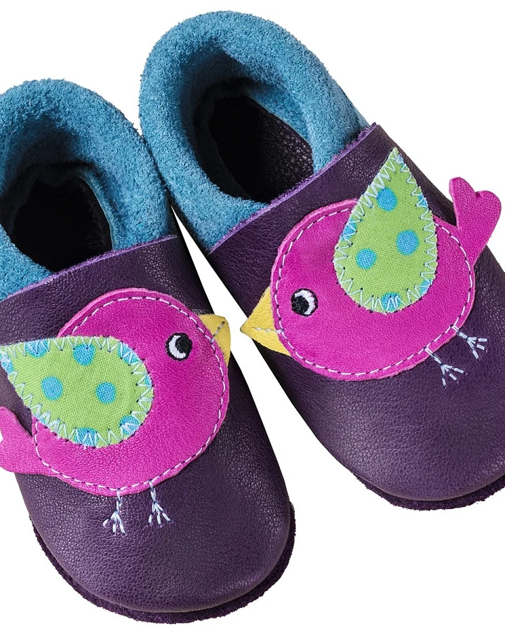 Kinder Lederpuschen Krabbelschuhe Bio-Leder "Vögelchen" Gr. 20/21