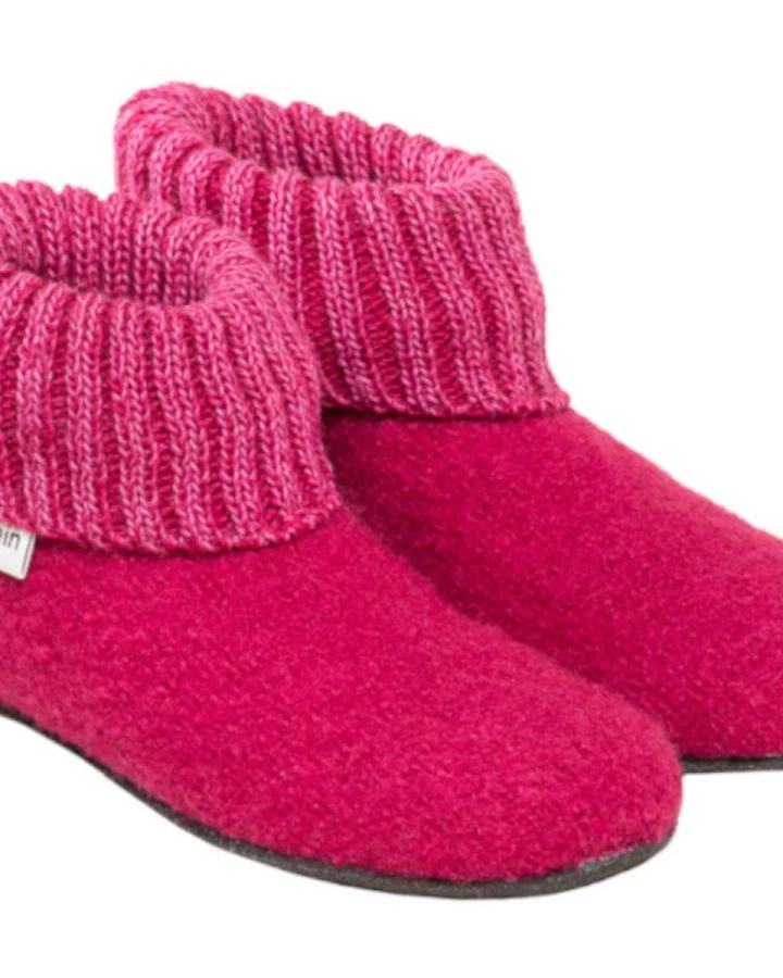 Kinder Hüttenschuhe Hausschuhe Wollwalk Filzsohle himbeere Gr.26