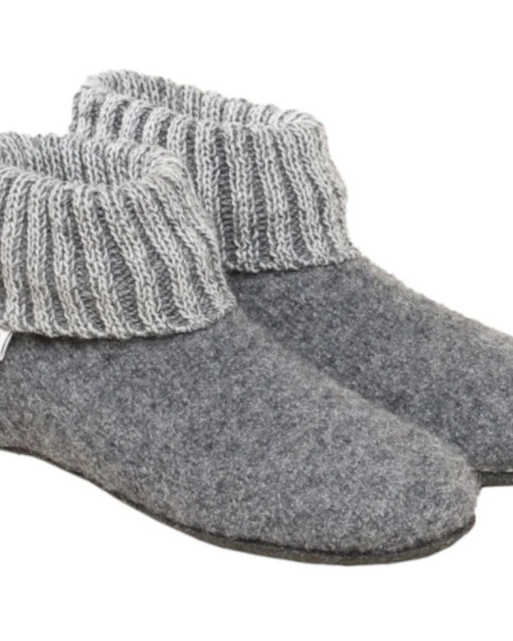 Kinder Hüttenschuhe Hausschuhe Wollwalk Filzsohle grau-melange Gr.26