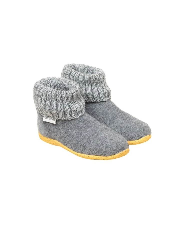 Kinder Hausschuhe Hüttenschuhe Wollwalk Gummi-Kork Sohle grau melange Gr.26