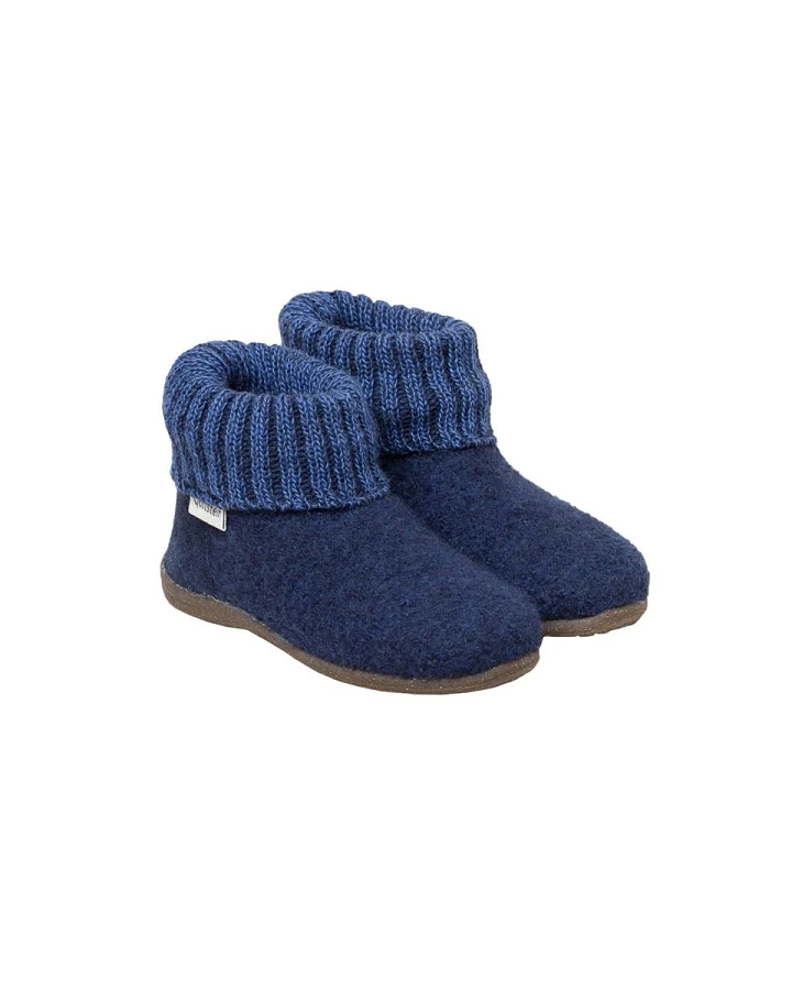 Kinder Hausschuhe Hüttenschuhe Wollwalk Gummi-Kork Sohle inkblue Gr.27