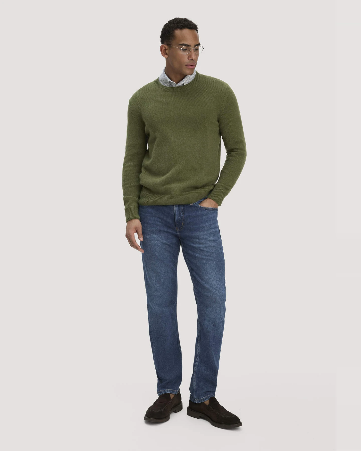 hessnatur Herren Strick Pullover Regular aus Bio-Merinowolle mit Bio-Baumwolle - grün - Größe XXL – Ansicht 2