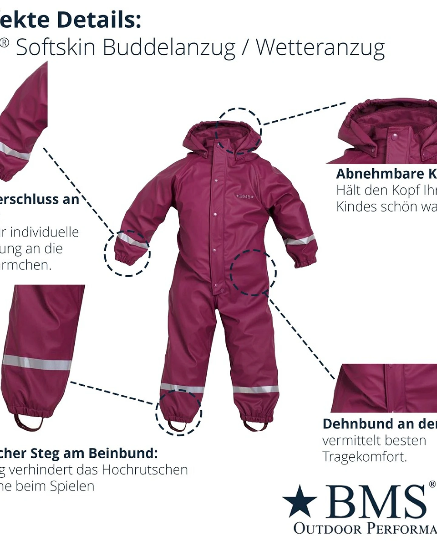 BMS Baby und Kinder Ganzjahr-Regenoverall SoftSkin purple Gr.74 – Ansicht 2