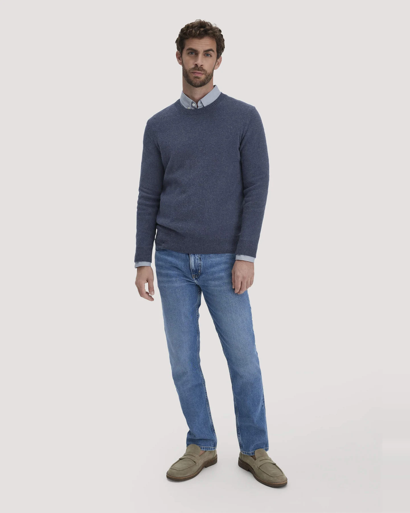 hessnatur Herren Strick Pullover Regular aus Bio-Merinowolle mit Bio-Baumwolle - blau - Größe L – Ansicht 2