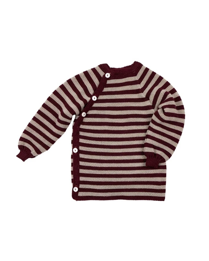 Baby Jacke Schlüttli Bio-Merinowolle schwarzkirsch-savanne Gr.50/56