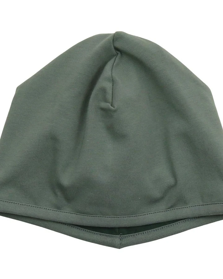 Kinder Wende Mütze Bio-Baumwolle uni sage-dark green Gr. 50/52