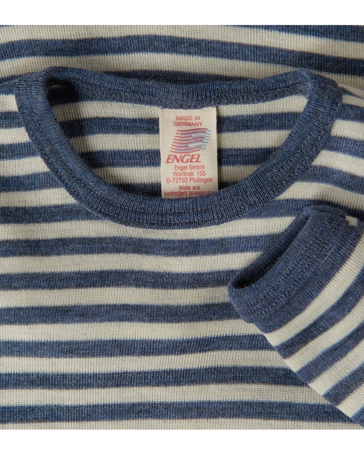Engel Natur Kinder Unterhemd Langarm Bio-Merinowolle blau-geringelt Gr.92 – Ansicht 2