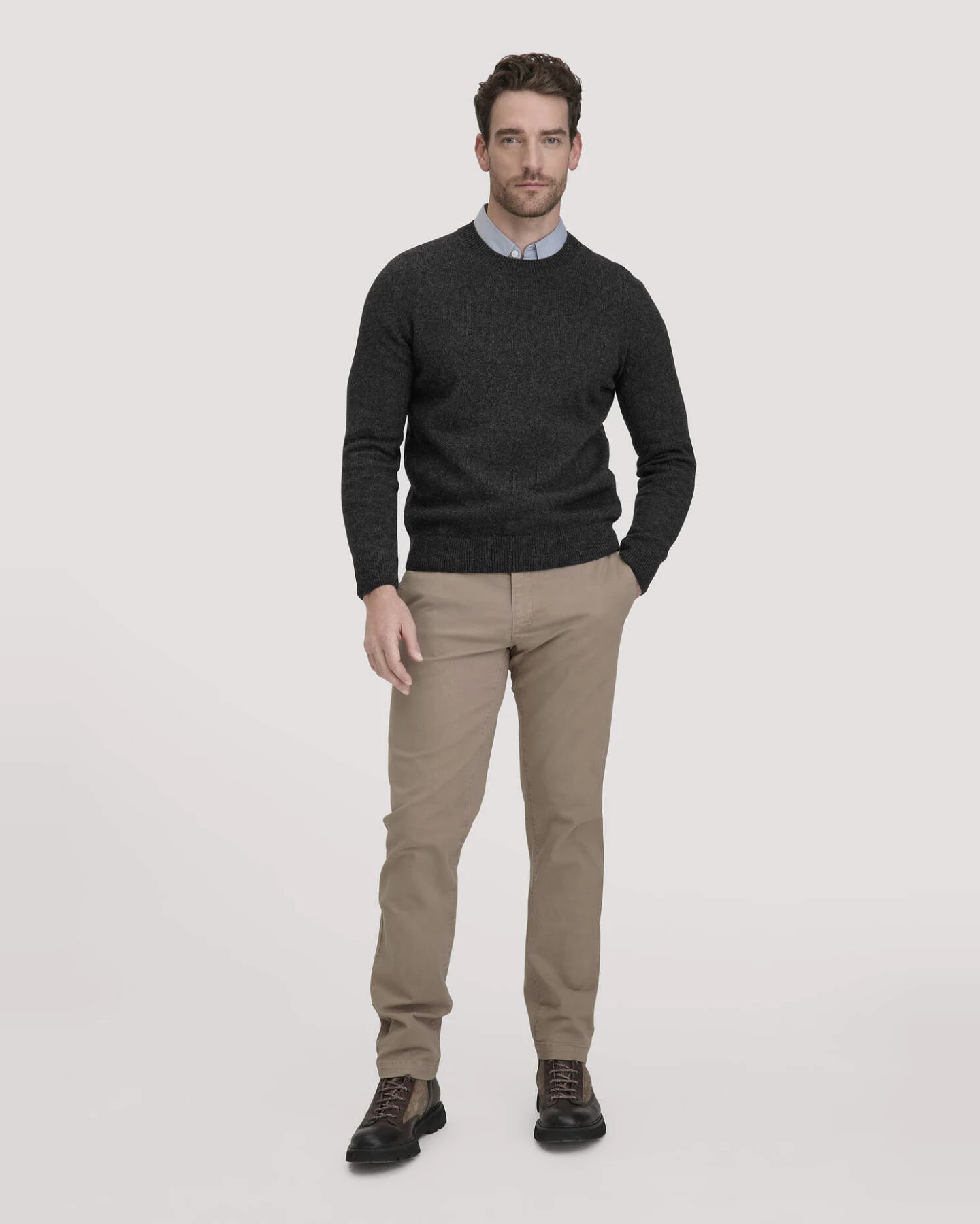 hessnatur Herren Strick Pullover Regular aus Bio-Merinowolle mit Bio-Baumwolle - grau - Größe XXL – Ansicht 2
