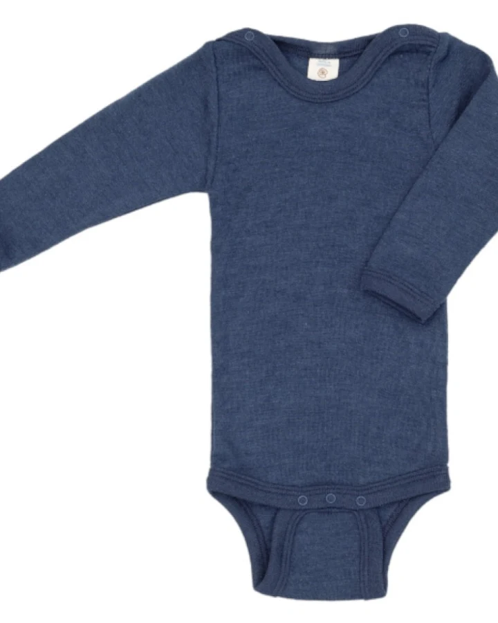Engel Natur Baby Body Langarm Wolle Seide marine Gr. 62/68