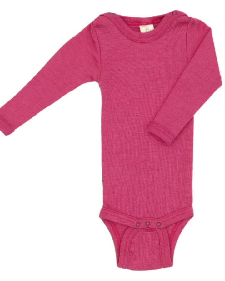 Engel Natur Baby Body Langarm Wolle Seide himbeere Gr. 62/68