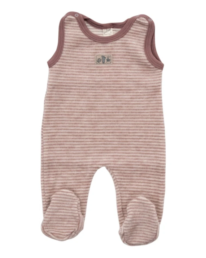 Lilano Baby Strampler mit Fuß Bio-Merinowolle Wollplüsch mauve ringel Gr.56