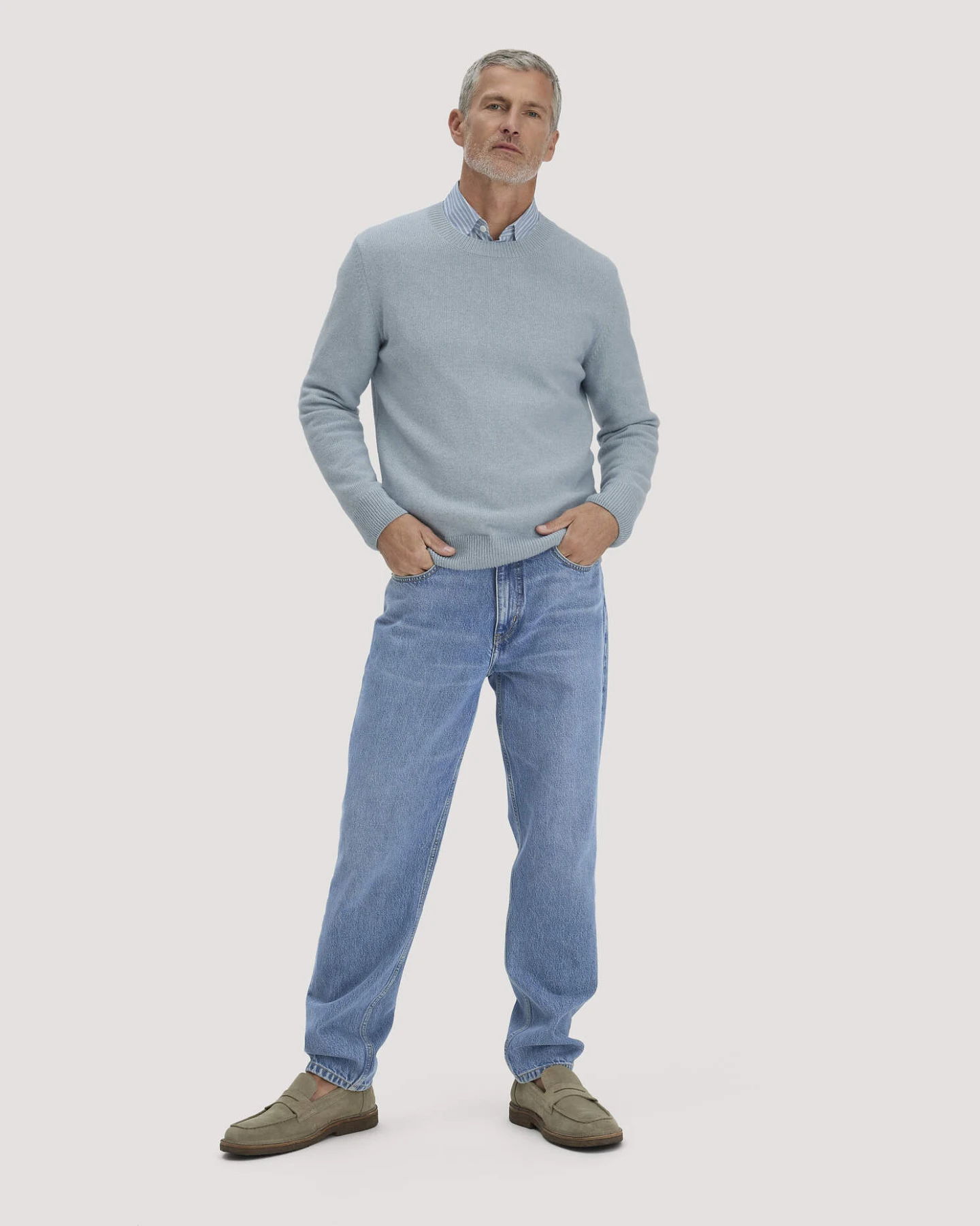 hessnatur Herren Strick Pullover Regular aus Bio-Merinowolle mit Bio-Baumwolle - blau - Größe M – Ansicht 2