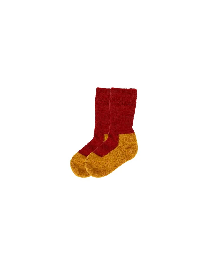 Kinder Trekkingsocke Bio-Schurwolle mohn-goldnugget Gr. 23-24