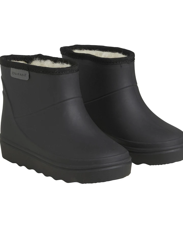 Kinder Gummistiefel mit kurzem Schaft und Schurwollfell, black Gr.21
