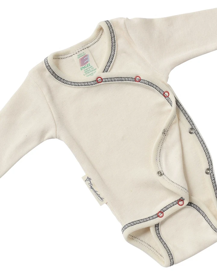 Engel Natur Frühchen Baby-Wickelbody Langarm natur, blaue Naht Gr. 44