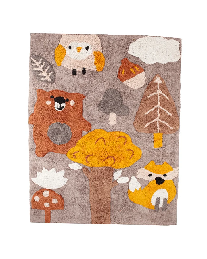 Kinderteppich Bio-Baumwolle "Waldtiere" Maße 100 x 130 cm