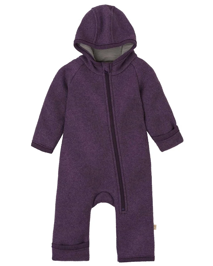 Disana Baby Walk-Overall mit Zipper Bio-Merinowolle aubergine Gr.62/68