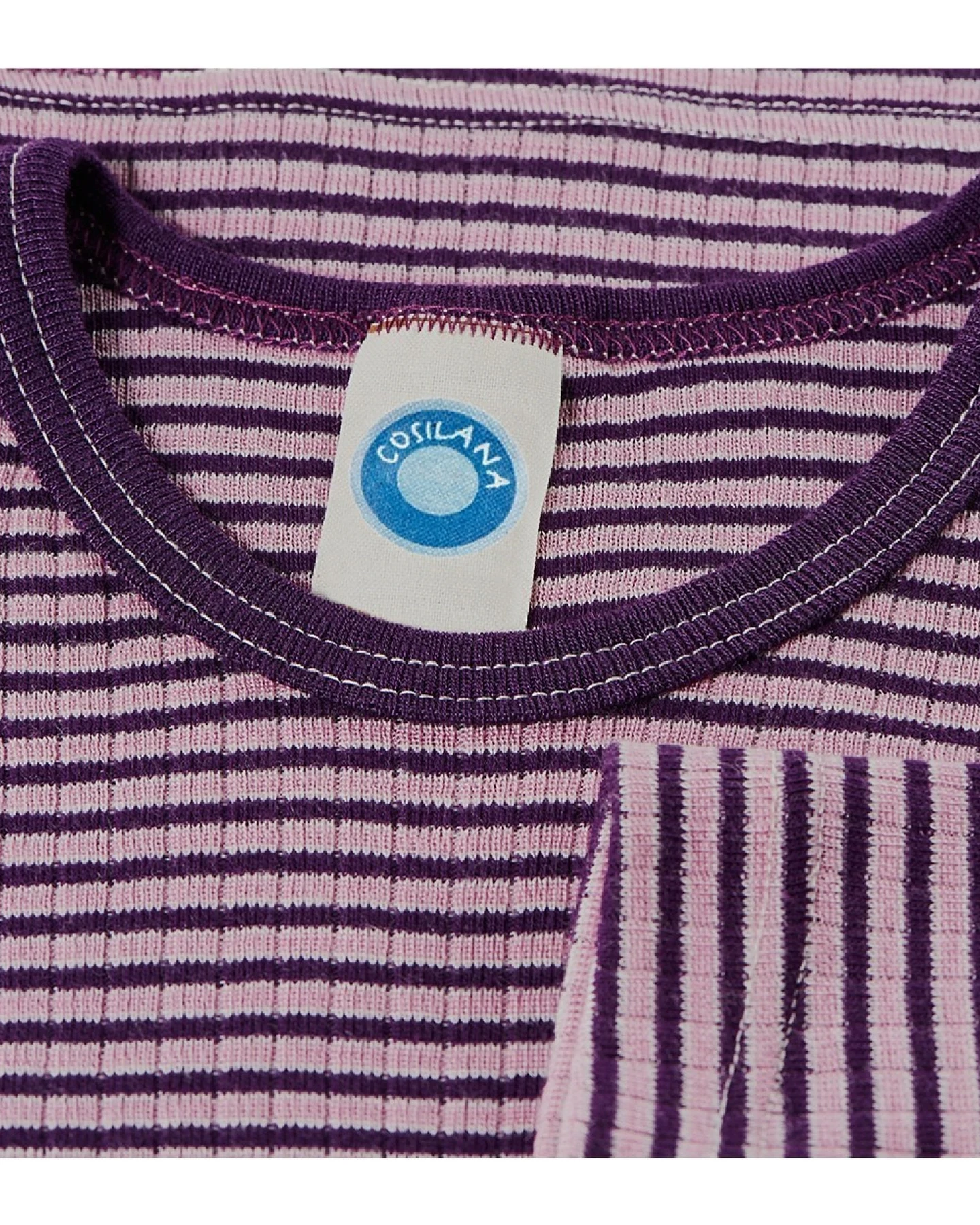 Cosilana Kinder Hemd Langarm Baumwolle-Wolle-Seide rosa-pflaume-geringelt Gr.92 – Ansicht 2