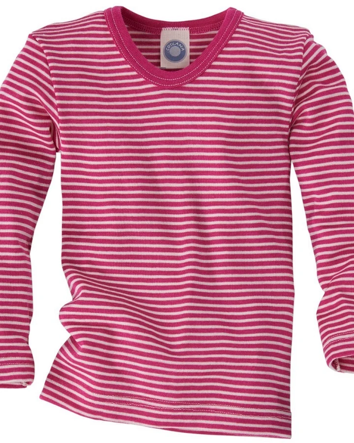 Cosilana Kinder Unterhemd Langarm Wolle Seide pink-geringelt Gr.92