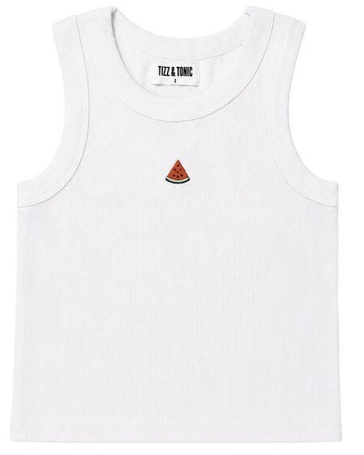 TIZZ & TONIC Wassermelonen-besticktes Geripptes Tanktop aus Bio-Baumwolle