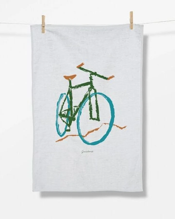 GREENBOMB Bike Brush Tea Towel - Praktisches Geschirrtuch aus Bio-Baumwolle / hochwertiger Print / Fair & Vegan