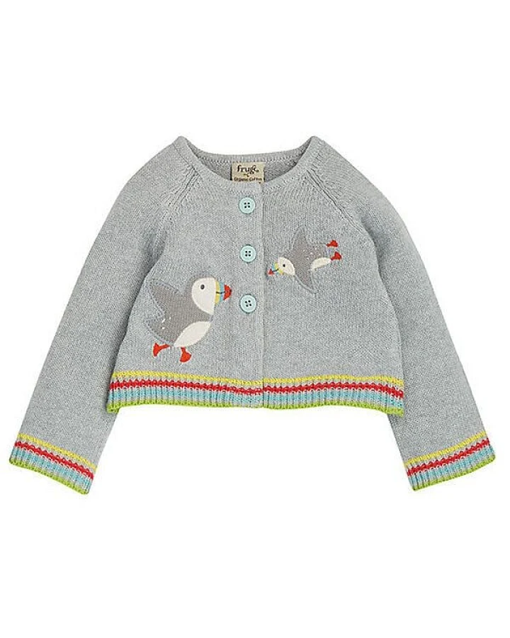 Frugi Strickjacke Papageientaucher grau - Bonny Baby Grey/Marl Puffins