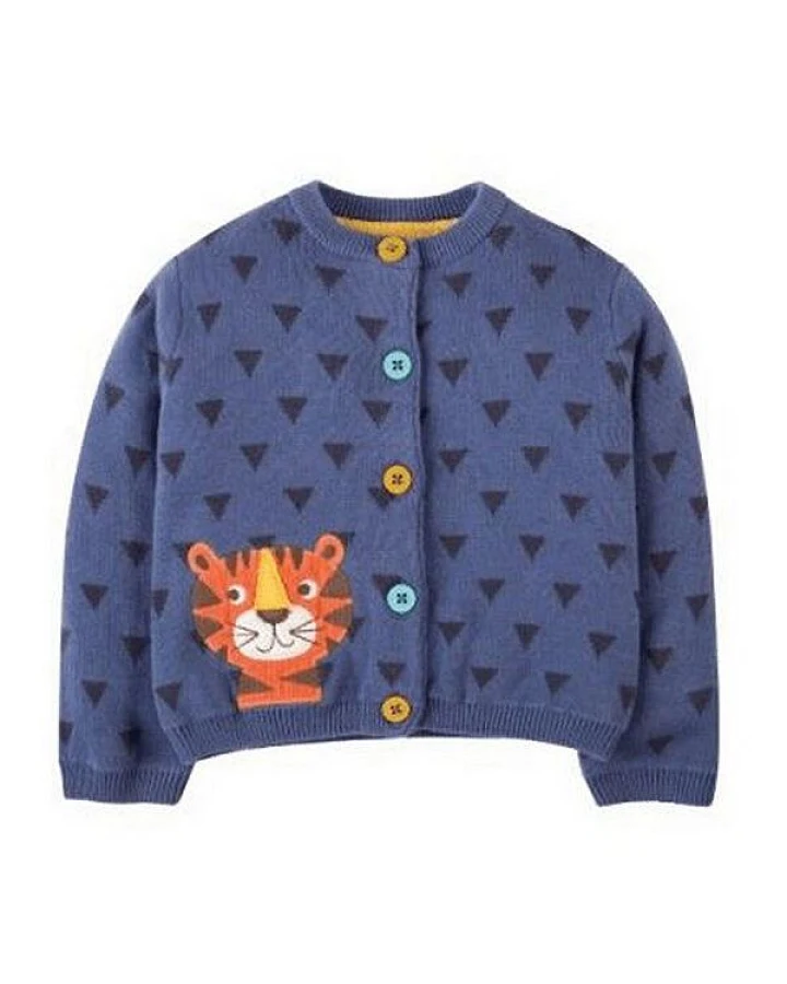 Frugi Strickjacke Tiger blau - Little Betsy Lake Blue Tiger